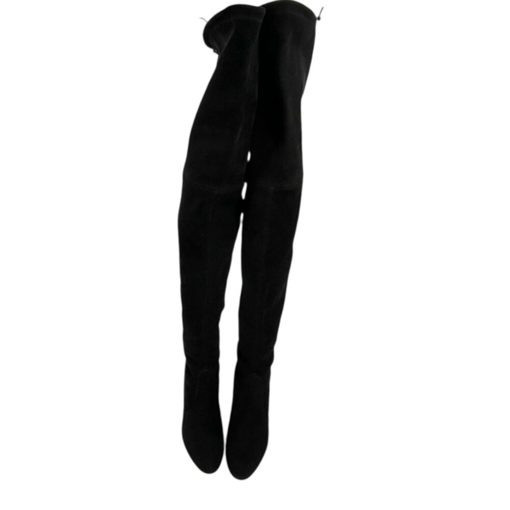 Stuart Weitzman Highland Black Suede Over the Knee Heeled Boots - Picture 7 of 12